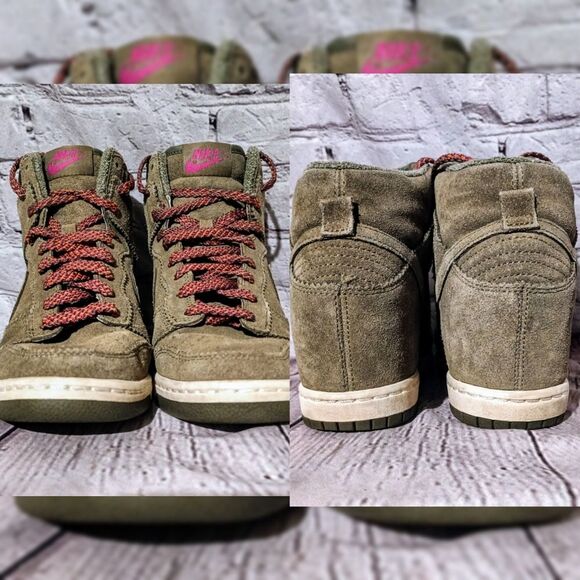 Nike Dunk Sky Hi olvie green Wedge Sneakers - Olive and Red - Picture 4 of 10